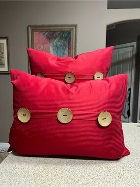 THRO by Marlo Lorenz Two Red Decorative Feather Pillows